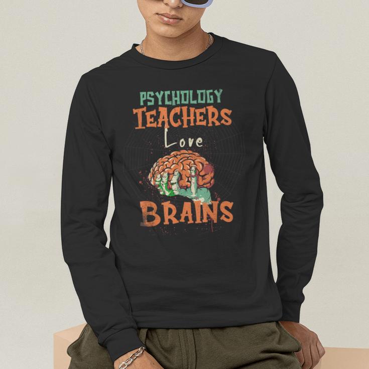Psychology Teachers Love Brains Halloween For Psychologists Men Women Men's Long Sleeve T-Shirt, funny gift