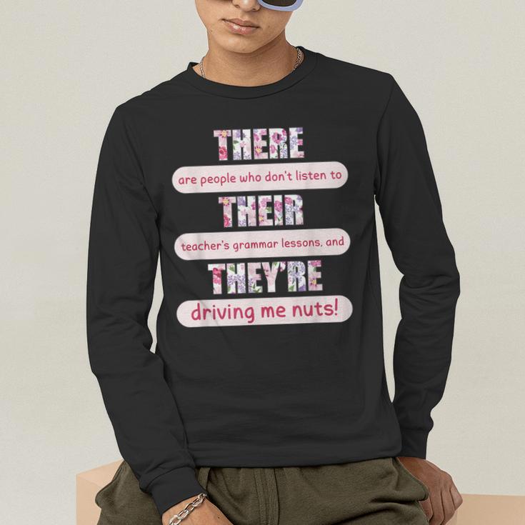 There Their They'Re Teacher English Grammar Police Men's Long Sleeve T-Shirt, funny gift