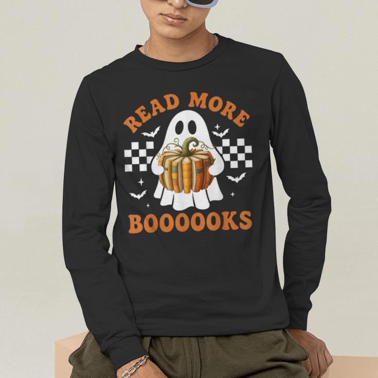 Read More Books Halloween Retro Pumpkin Reading Fall Teacher Men's Long Sleeve T-Shirt, funny gift