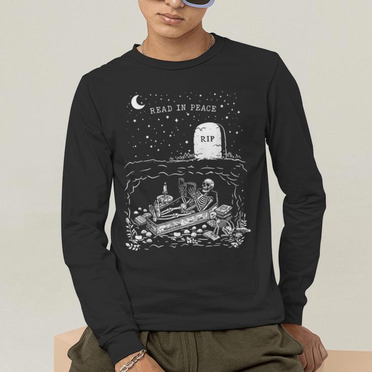 Read In Peace Skeleton Halloween Book Reading Spooky Teacher Men's Long Sleeve T-Shirt, funny gift Read In Peace Skeleton Halloween Book Reading Spooky Teacher Men's Long Sleeve T-Shirt, funny gift