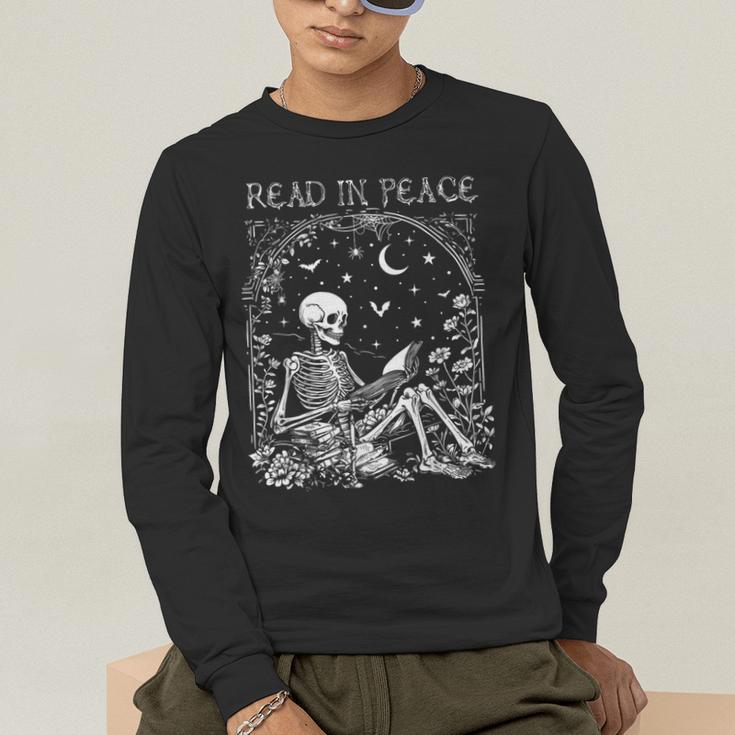 Read In Peace Skeleton Reading Teacher Spooky Halloween Men's Long Sleeve T-Shirt, funny gift Read In Peace Skeleton Reading Teacher Spooky Halloween Men's Long Sleeve T-Shirt, funny gift