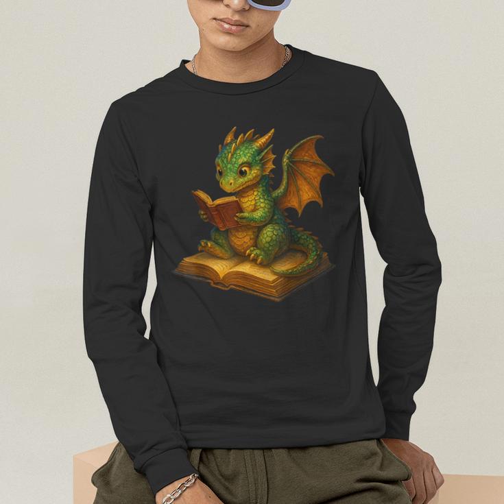 Reading Dragon Shirt For Bookish Teacher Librarian Bookworm Men's Long Sleeve T-Shirt, funny gift