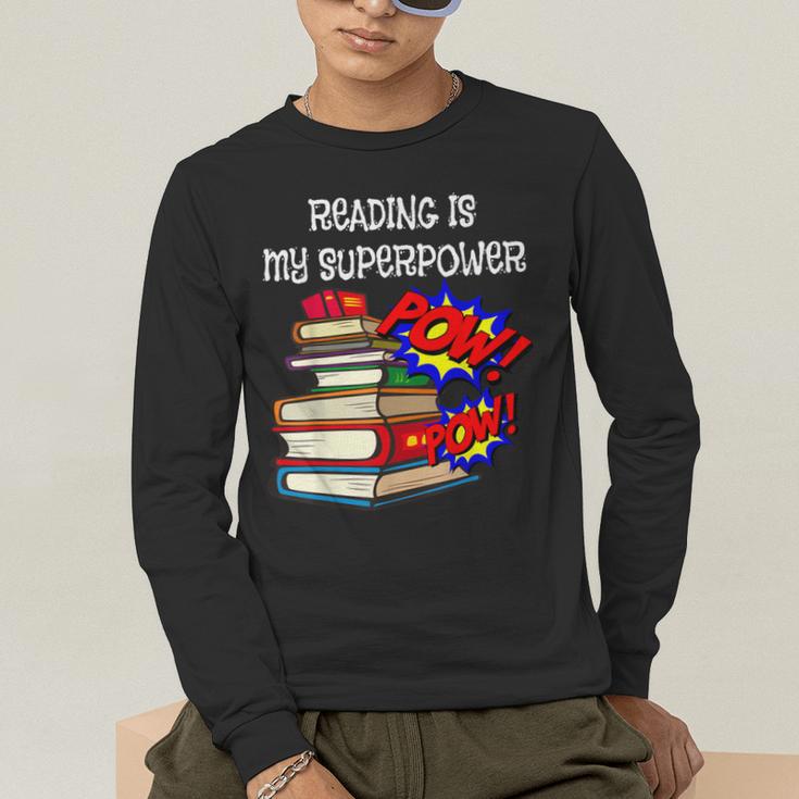 Reading Is My Super Power Superhero Best English Teacher Men's Long Sleeve T-Shirt, funny gift