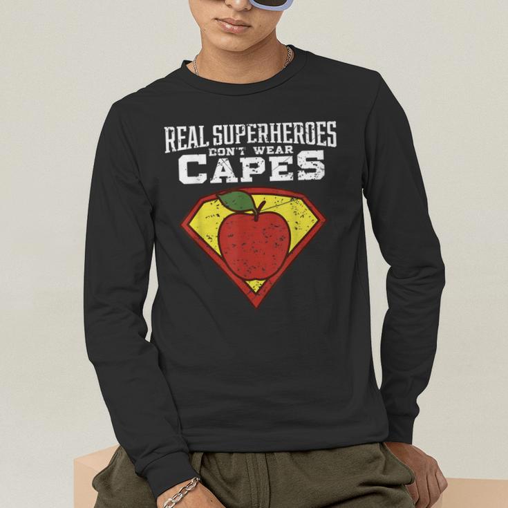 Real Superheroes Don't Wear Capes Teacher Shirt Teaching Te Men's Long Sleeve T-Shirt, funny gift