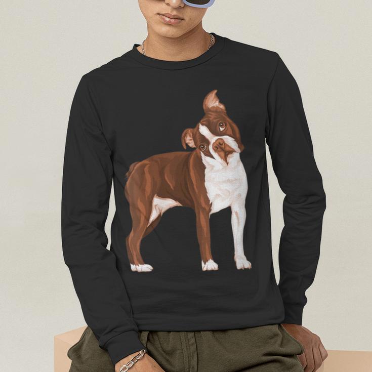 Red Boston Terrier Dog Men's Long Sleeve T-Shirt, funny gift