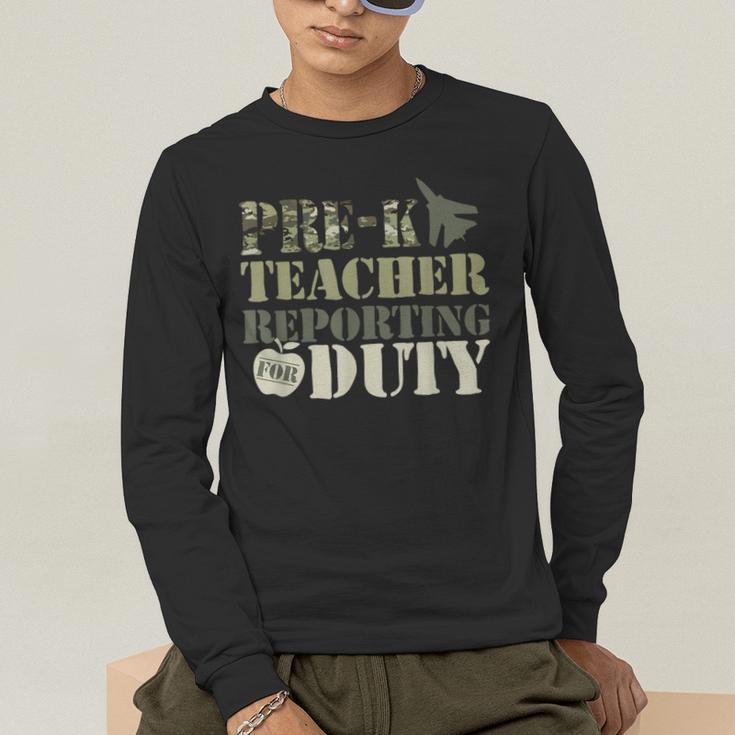 Retro Back To School Women Old Camo Pre-K Teacher Men's Long Sleeve T-Shirt, funny gift