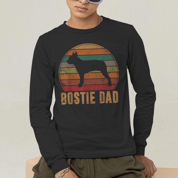 Retro Boston Terrier Dad Dog Owner Pet Bostie Father Men's Long Sleeve T-Shirt, funny gift