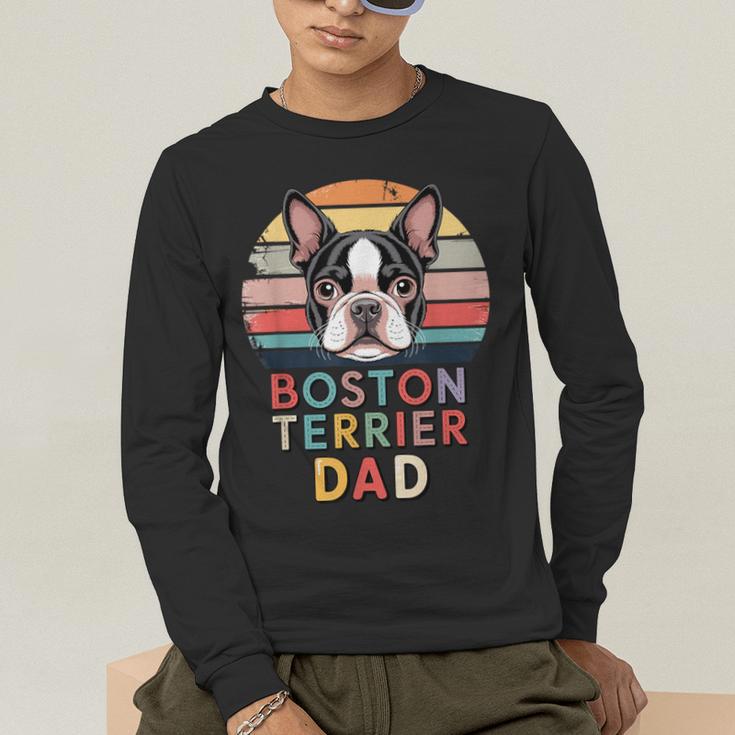 Retro Boston Terrier Dad Men's Long Sleeve T-Shirt, funny gift