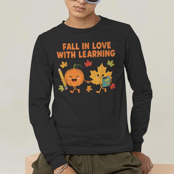 Retro Fall In Love With Learning Autumn Pumpkin Teacher Men's Long Sleeve T-Shirt, funny gift Retro Fall In Love With Learning Autumn Pumpkin Teacher Men's Long Sleeve T-Shirt, funny gift