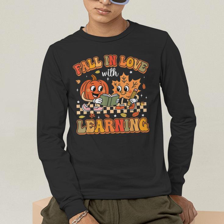 Retro Fall In Love With Learning Autumn Pumpkin Teachers Men's Long Sleeve T-Shirt, funny gift Retro Fall In Love With Learning Autumn Pumpkin Teachers Men's Long Sleeve T-Shirt, funny gift