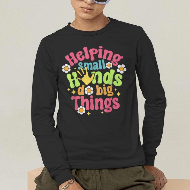 Retro Helping Small Hands Do Big Things Teacher Appreciation For Men Women Men's Long Sleeve T-Shirt, funny gift Retro Helping Small Hands Do Big Things Teacher Appreciation For Men Women Men's Long Sleeve T-Shirt, funny gift