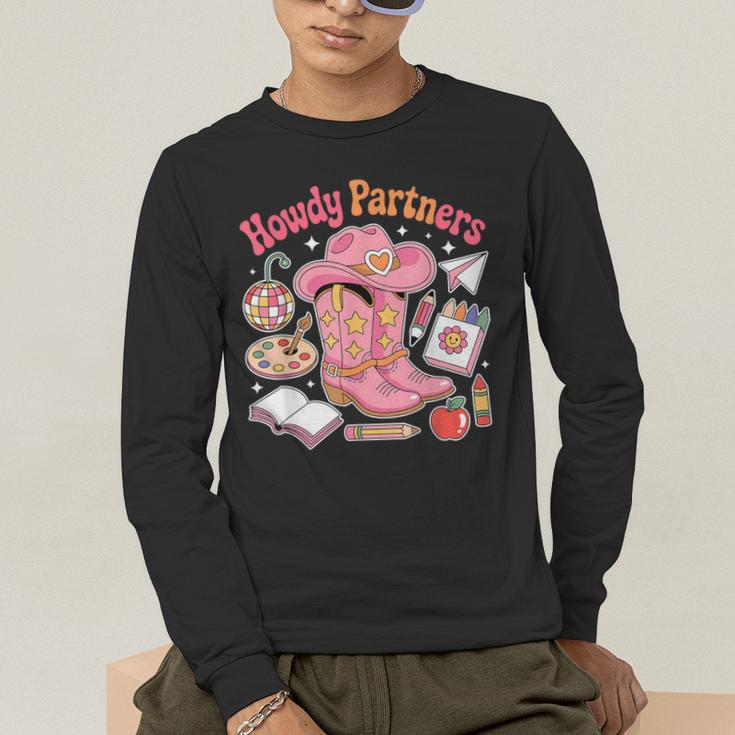 Retro Howdy Partners Cowgirl Cowboy Teacher Back To School Men's Long Sleeve T-Shirt, funny gift Retro Howdy Partners Cowgirl Cowboy Teacher Back To School Men's Long Sleeve T-Shirt, funny gift