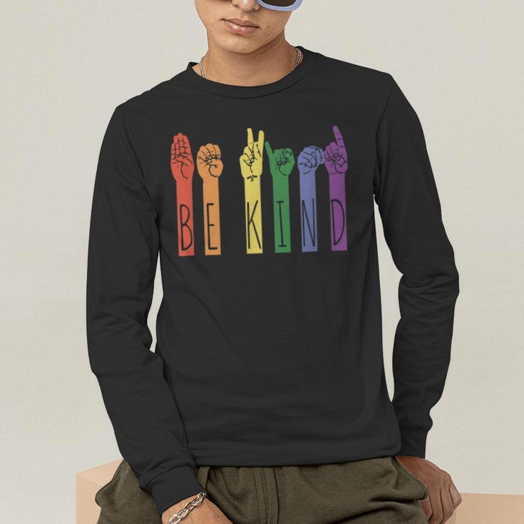 Retro Be Kind ASL Deaf Teacher Sign Language Gay Pride Men's Long Sleeve T-Shirt, funny gift Retro Be Kind ASL Deaf Teacher Sign Language Gay Pride Men's Long Sleeve T-Shirt, funny gift