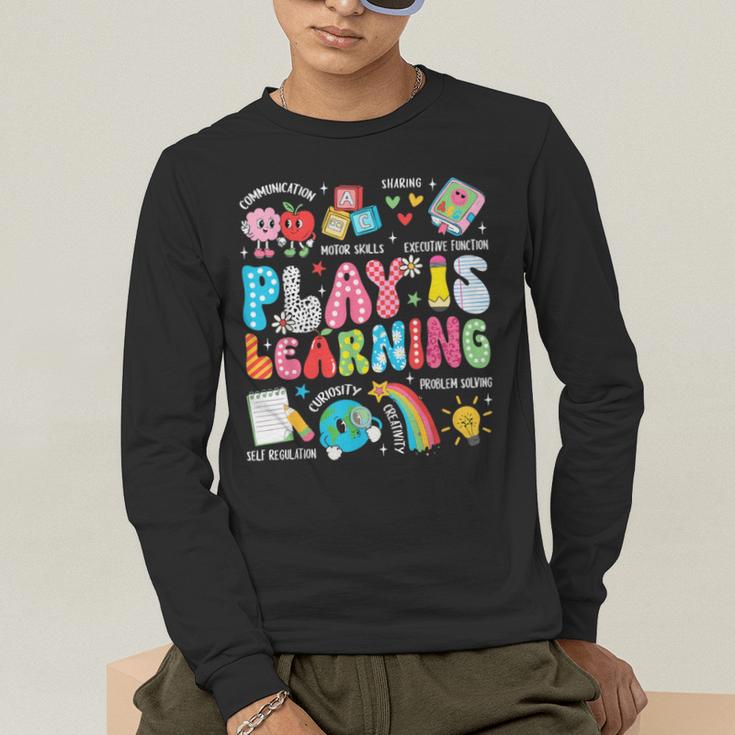 Retro Play Is Learning Kindergarten Teacher Team Women Men's Long Sleeve T-Shirt, funny gift Retro Play Is Learning Kindergarten Teacher Team Women Men's Long Sleeve T-Shirt, funny gift
