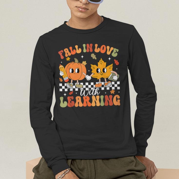 Retro Pumpkin Fall In Love With Learning Autumn Teacher Men's Long Sleeve T-Shirt, funny gift Retro Pumpkin Fall In Love With Learning Autumn Teacher Men's Long Sleeve T-Shirt, funny gift