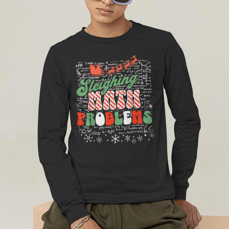 Retro Sleighing Math Problems Santa Math Teacher Christmas Men's Long Sleeve T-Shirt, funny gift