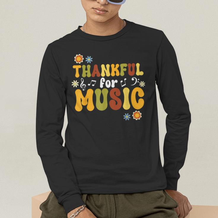 Retro Thankful For Music Floral Music Teacher Thanksgiving Men Women Men's Long Sleeve T-Shirt, funny gift
