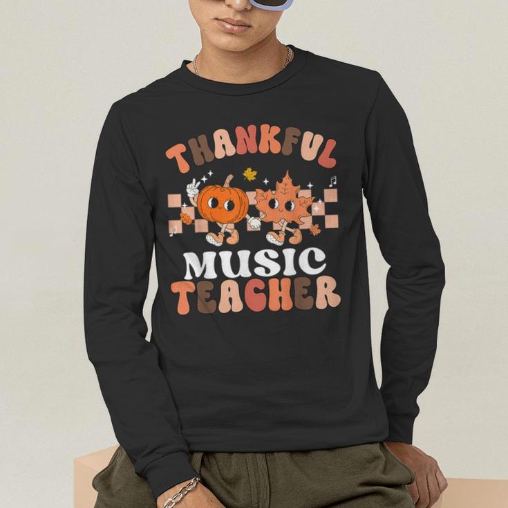 Retro Thankful Music Teacher Pumpkin Fall Thanksgiving Men's Long Sleeve T-Shirt, funny gift