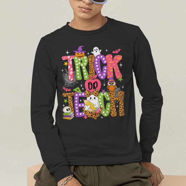 Retro Trick Or Teach Leopard Ghost Halloween Spooky Teacher Men's Long Sleeve T-Shirt, funny gift Retro Trick Or Teach Leopard Ghost Halloween Spooky Teacher Men's Long Sleeve T-Shirt, funny gift