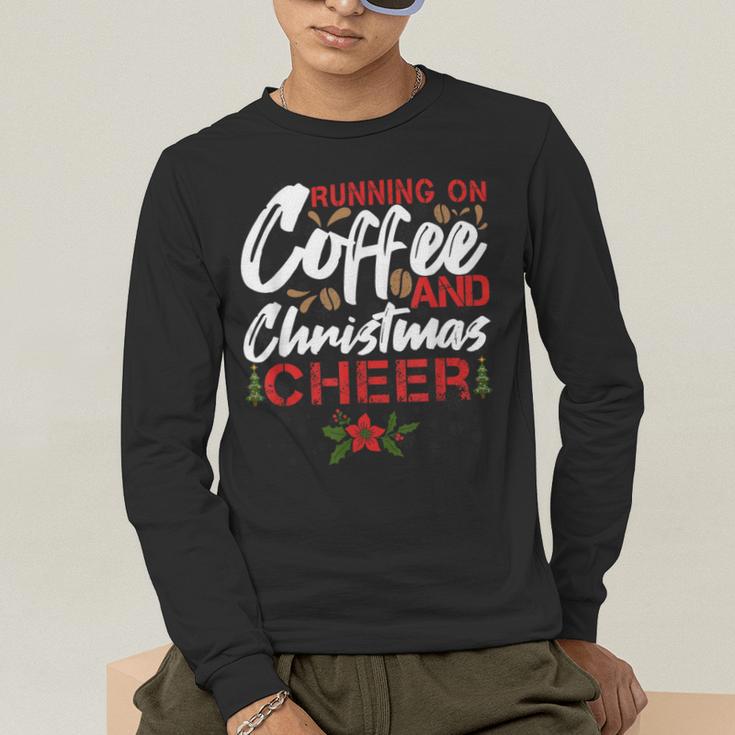 Running On Coffee And Christmas Cheer Lover Teacher For Men Women Kids Men's Long Sleeve T-Shirt, funny gift