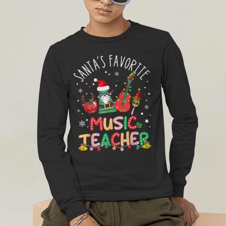 Santa's Favorite Music Teacher Christmas Santa Hat Matching Men's Long Sleeve T-Shirt, funny gift