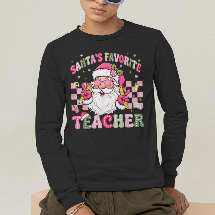 Santa's Favorite Teacher Groovy Christmas Teacher Boys Girls Men's Long Sleeve T-Shirt, funny gift
