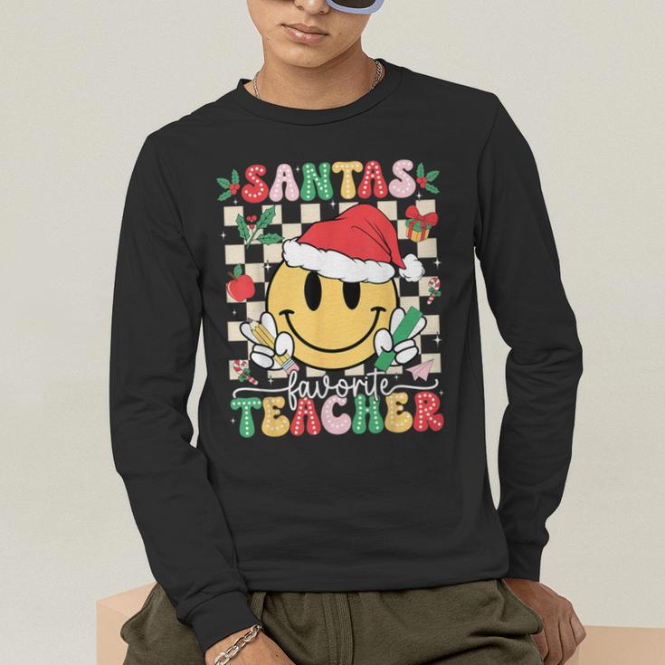 Santas Favorite Teacher Retro Groovy Smile Face Christmas Men's Long Sleeve T-Shirt, funny gift Santas Favorite Teacher Retro Groovy Smile Face Christmas Men's Long Sleeve T-Shirt, funny gift