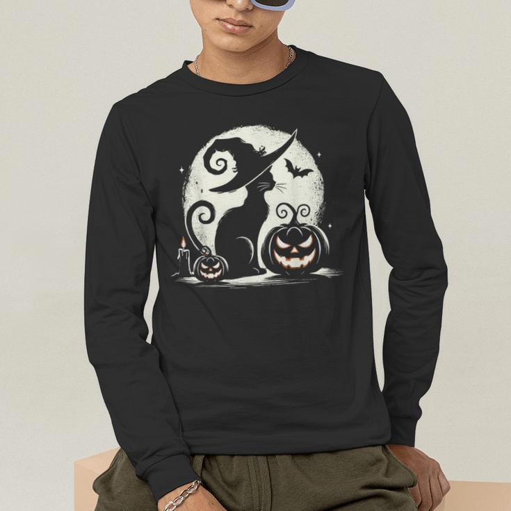 Scary Halloween Cat Costume Retro Cat Moon For Men Women Kids Men's Long Sleeve T-Shirt, funny gift