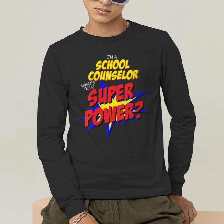 School Counselor Teacher Superhero Superpower Comic Book Men's Long Sleeve T-Shirt, funny gift School Counselor Teacher Superhero Superpower Comic Book Men's Long Sleeve T-Shirt, funny gift