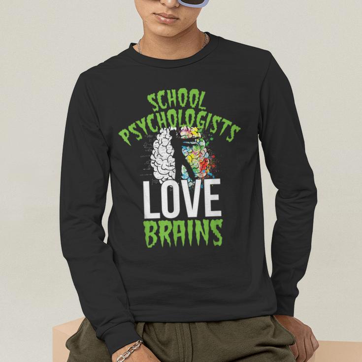 School Psychologists Love Brains Halloween Teacher Counselor Men's Long Sleeve T-Shirt, funny gift School Psychologists Love Brains Halloween Teacher Counselor Men's Long Sleeve T-Shirt, funny gift