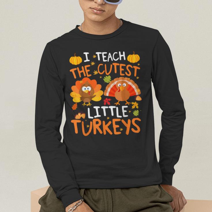 School Thankful I Teach The Cutest Little Turkeys Thanksgiving Teacher Men's Long Sleeve T-Shirt, funny gift
