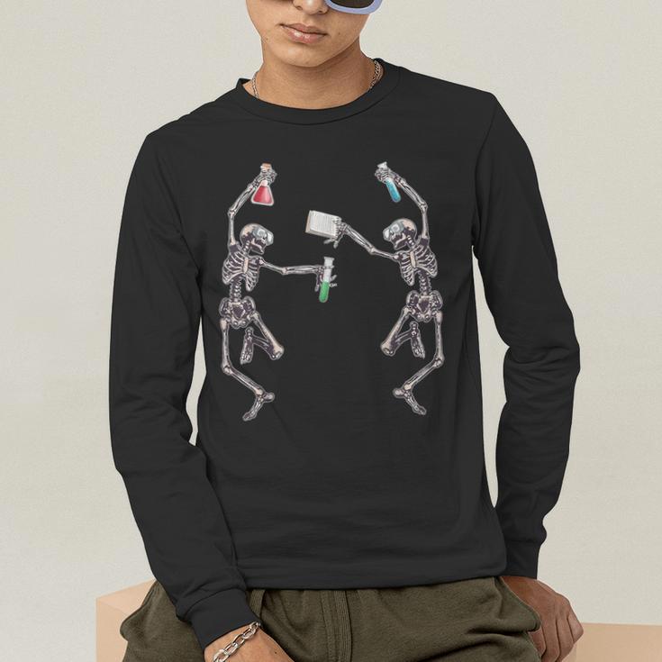 Science Teacher Dancing Skeleton Halloween Chemist Scientist Men's Long Sleeve T-Shirt, funny gift