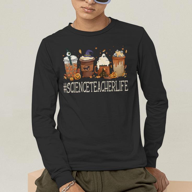 Science Teacher Horror Fall Coffee Halloween Pumpkin Autumn Men's Long Sleeve T-Shirt, funny gift Science Teacher Horror Fall Coffee Halloween Pumpkin Autumn Men's Long Sleeve T-Shirt, funny gift