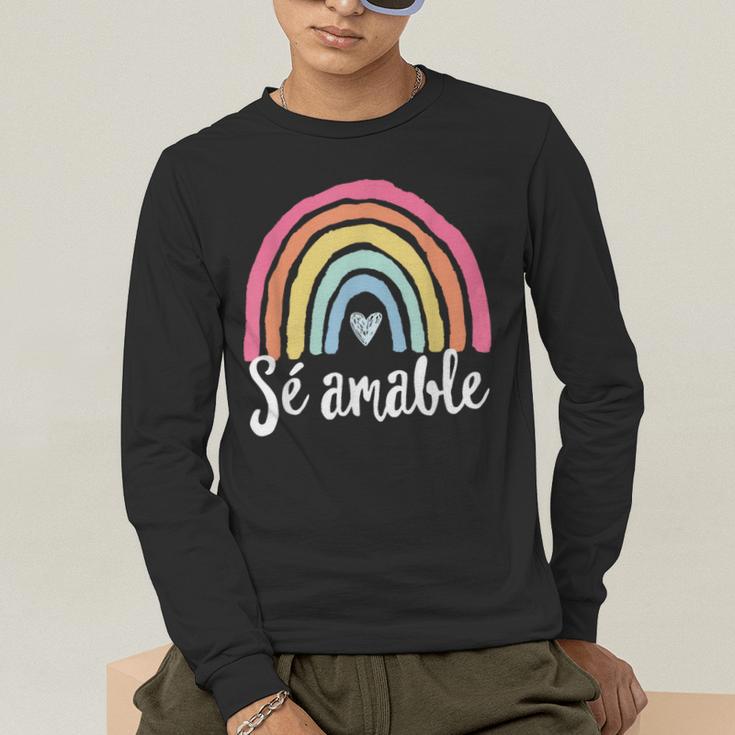Sé Amable Spanish Bilingual Teacher Be Kind Boho Rainbow Men's Long Sleeve T-Shirt, funny gift
