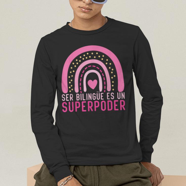 Ser Bilingue Es Un Superpoder Spanish Teacher Esl Teacher Men's Long Sleeve T-Shirt, funny gift