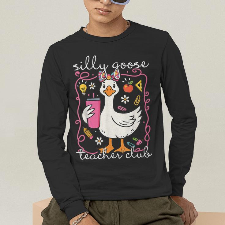 Silly Goose Teacher Club Animal Lover Groovy Teacher Men's Long Sleeve T-Shirt, funny gift