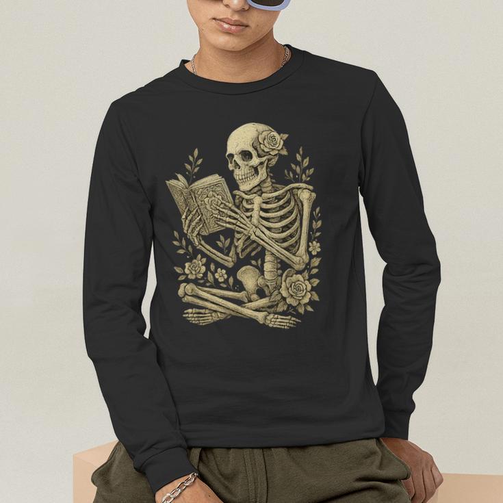 Skeleton Book Floral Skull Halloween Teacher Costume Men's Long Sleeve T-Shirt, funny gift Skeleton Book Floral Skull Halloween Teacher Costume Men's Long Sleeve T-Shirt, funny gift