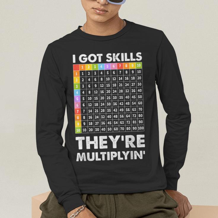 I Got Skills They'Re Multiplying Nerd Math Teacher Men's Long Sleeve T-Shirt, funny gift I Got Skills They'Re Multiplying Nerd Math Teacher Men's Long Sleeve T-Shirt, funny gift