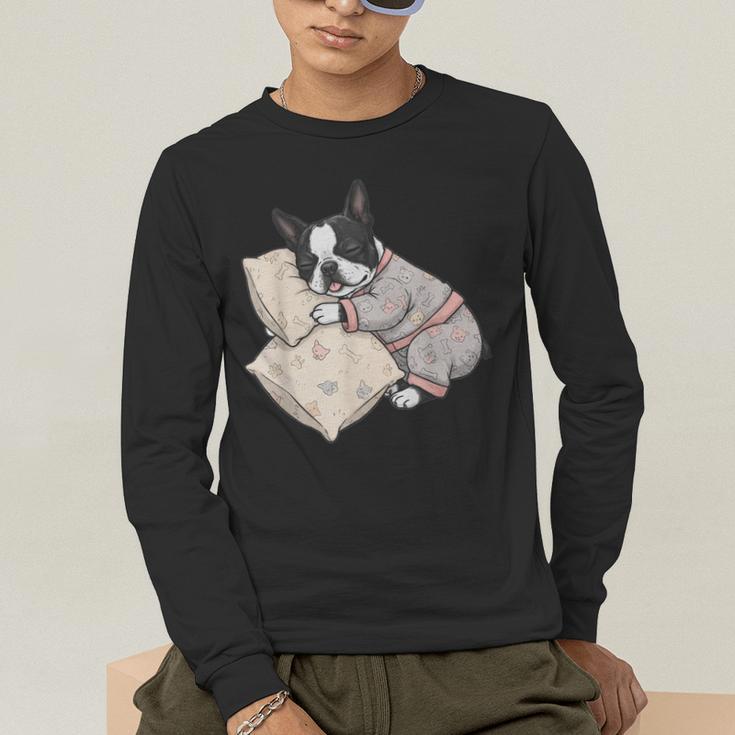 Sleepy Boston Terrier Pajama Men Women Kids Men's Long Sleeve T-Shirt, funny gift