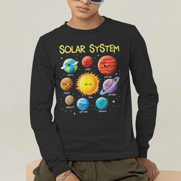 Solar System Cute Face Planets Space Science Teacher School Men's Long Sleeve T-Shirt, funny gift