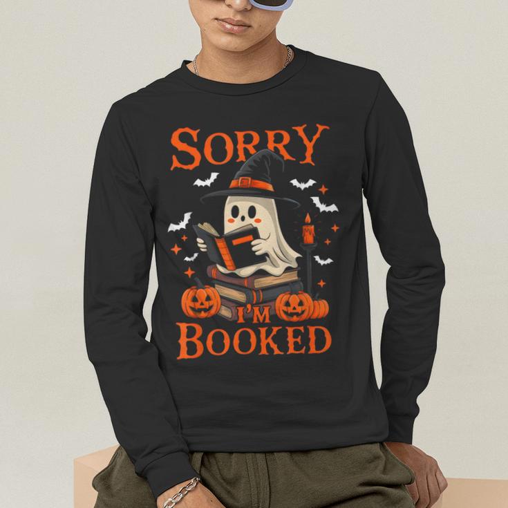 Sorry I'm Booked Ghost Reading Book Lover Teacher Halloween Men's Long Sleeve T-Shirt, funny gift