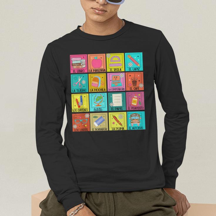 Spanish Teacher Back To School Maestra Dual Language Crew Men's Long Sleeve T-Shirt, funny gift