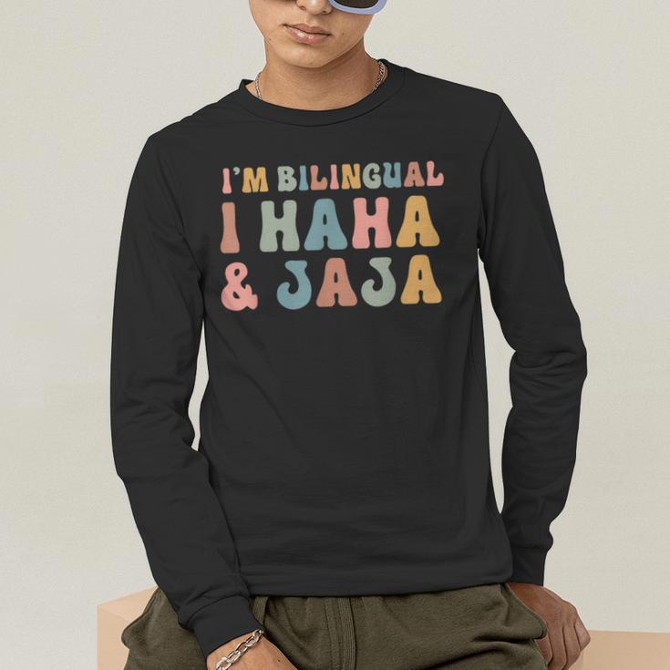 Spanish Teacher Groovy I'm Bilingual I Haha And Jaja Men's Long Sleeve T-Shirt, funny gift