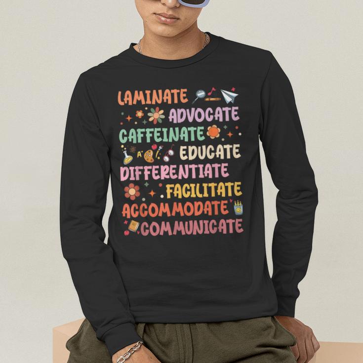 SPED Caffeinate Advocate Laminate Educate Teacher Facilitate For Men Women Men's Long Sleeve T-Shirt, funny gift SPED Caffeinate Advocate Laminate Educate Teacher Facilitate For Men Women Men's Long Sleeve T-Shirt, funny gift