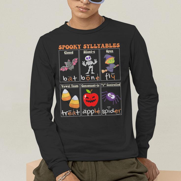 Spooky Syllables Halloween Teacher Student Education Men's Long Sleeve T-Shirt, funny gift