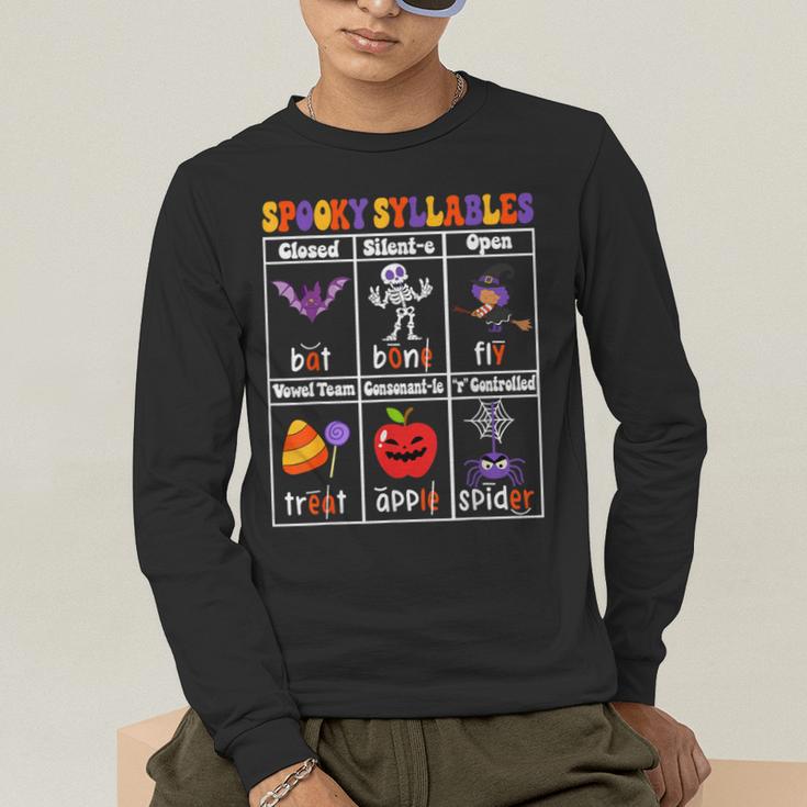 Spooky Syllables Teacher Halloween Educational Kids Men's Long Sleeve T-Shirt, funny gift Spooky Syllables Teacher Halloween Educational Kids Men's Long Sleeve T-Shirt, funny gift