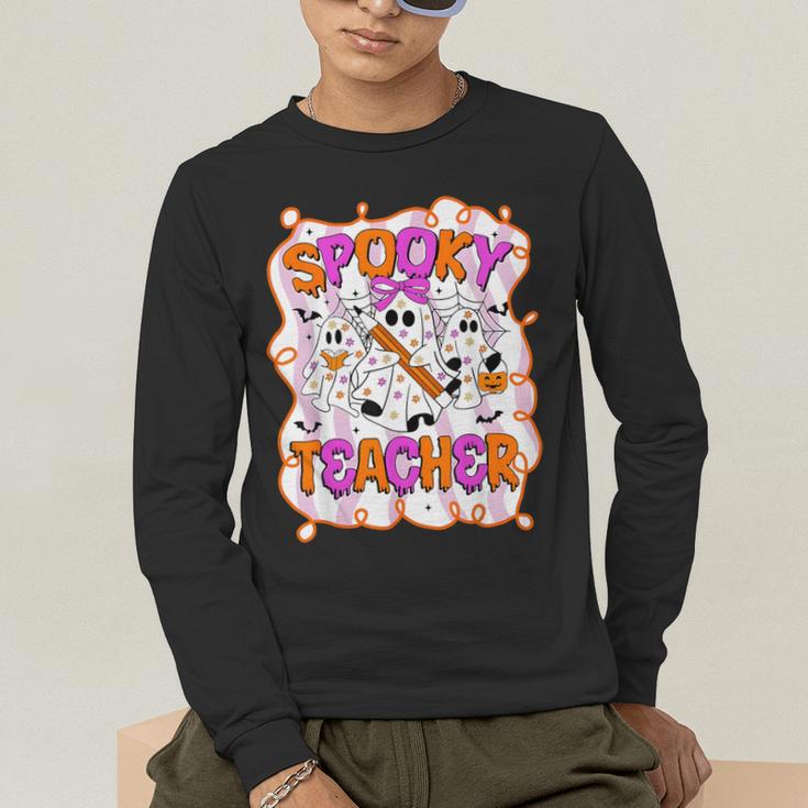 Spooky Teacher Ghost Pencil Teacher Halloween Teacher Men's Long Sleeve T-Shirt, funny gift