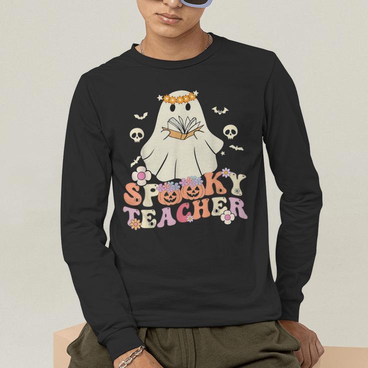 Spooky Teacher Groovy Retro Ghost Teacher Halloween 2023 For Men Women Kids Men's Long Sleeve T-Shirt, funny gift