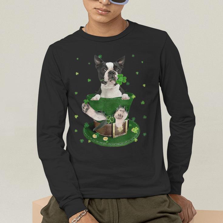 St Patrick's Day Leprechaun Boston Terrier Dog Shamrock For Men Women Kids Men's Long Sleeve T-Shirt, funny gift