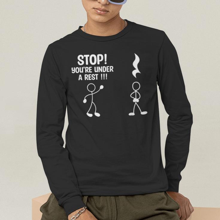 Stop You'Re Under A Rest Music Teacher Men's Long Sleeve T-Shirt, funny gift Stop You'Re Under A Rest Music Teacher Men's Long Sleeve T-Shirt, funny gift